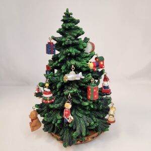 Musical Spinning Christmas Tree 9 in Wind Up Decorated Resin "Oh Christmas Tree"